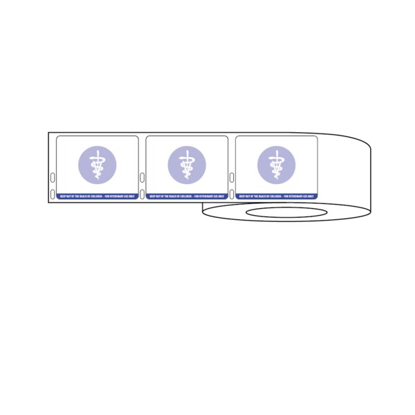 Dymo Prescription Label w/Catuceus&Warning 2-3/4"x2-1/8" White w/Blue
